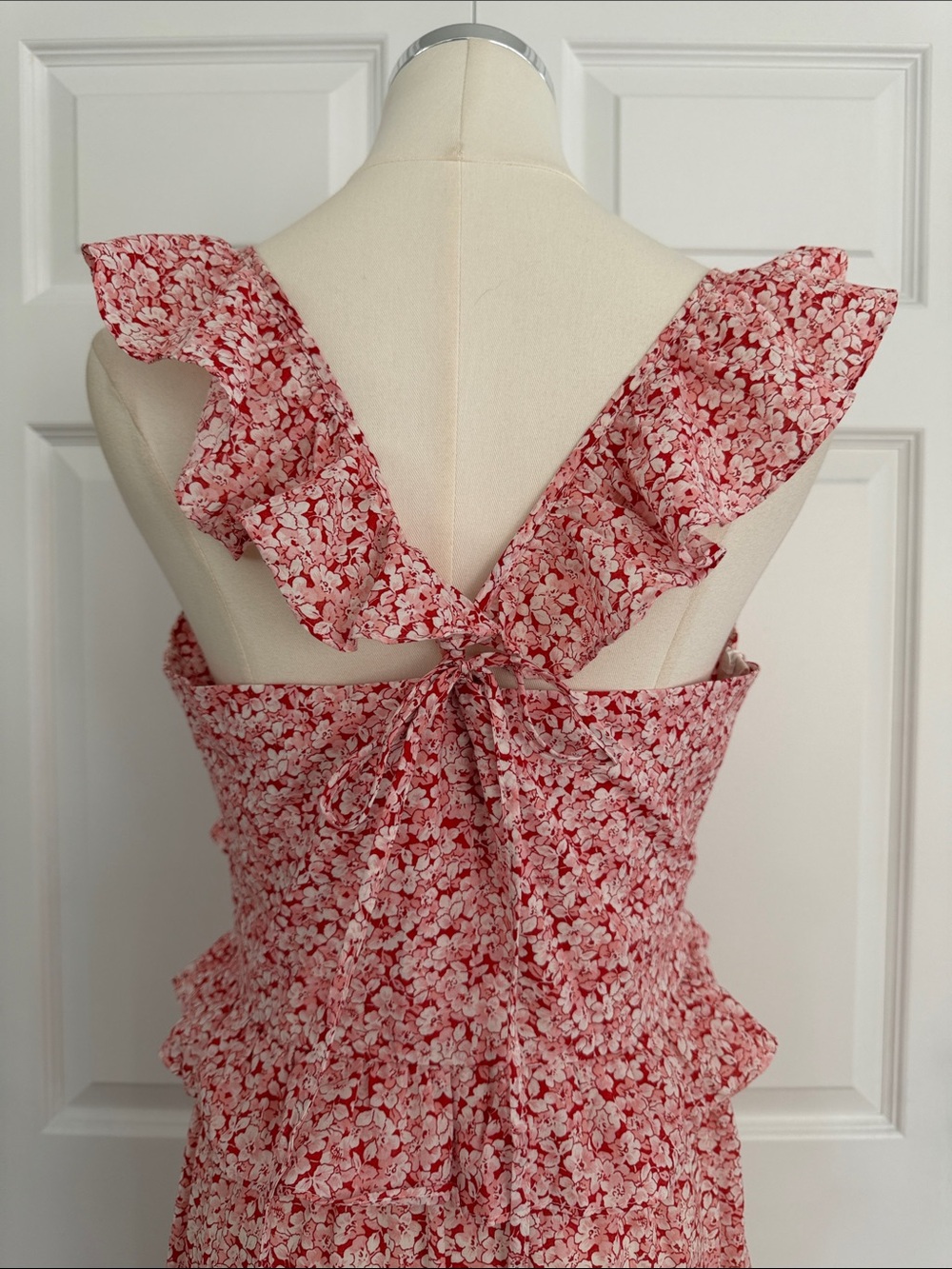 Petal & Pup Pink Floral Ruffle Maxi Dress - Sleeveless 100% Cotton V-Neck Size 8 - Picture 10 of 14